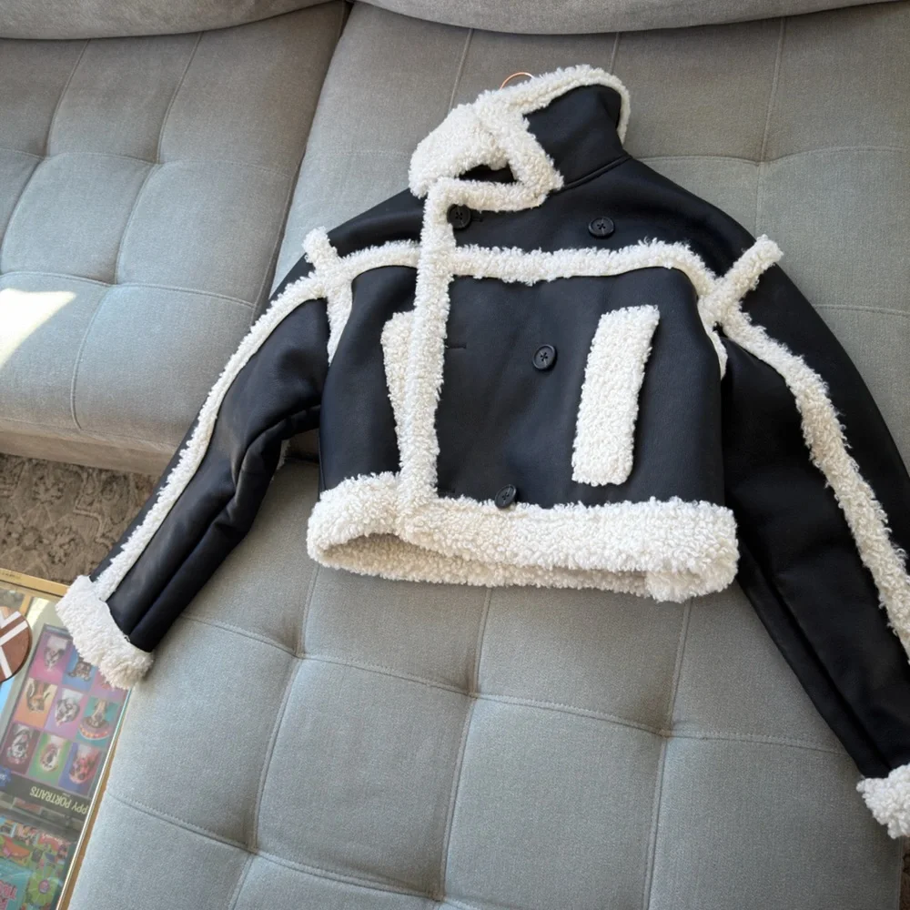 Stand Studio Women's Black & Off-white Kristy Faux-shearling Jacket size medium